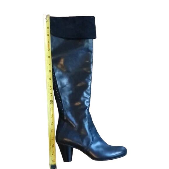 MELIN ITALY Knee High Boots Sz 36 BUTTERY LEATHER Cuffed Suede Studs Side Zipper - Picture 13 of 16